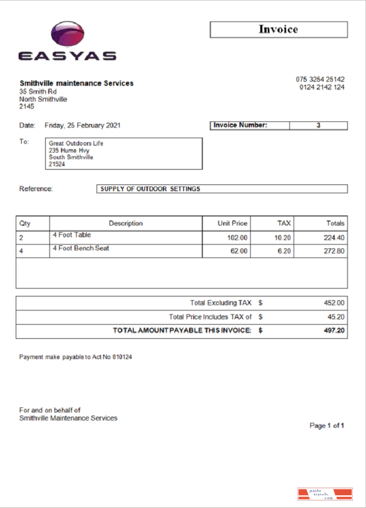 USA Easyas Driver Training invoice PSD template